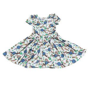 Dot Dot Smile Toddler Girl’s Size 2T Planets & Stars Cap Sleeve Twirl Dress NWT‎